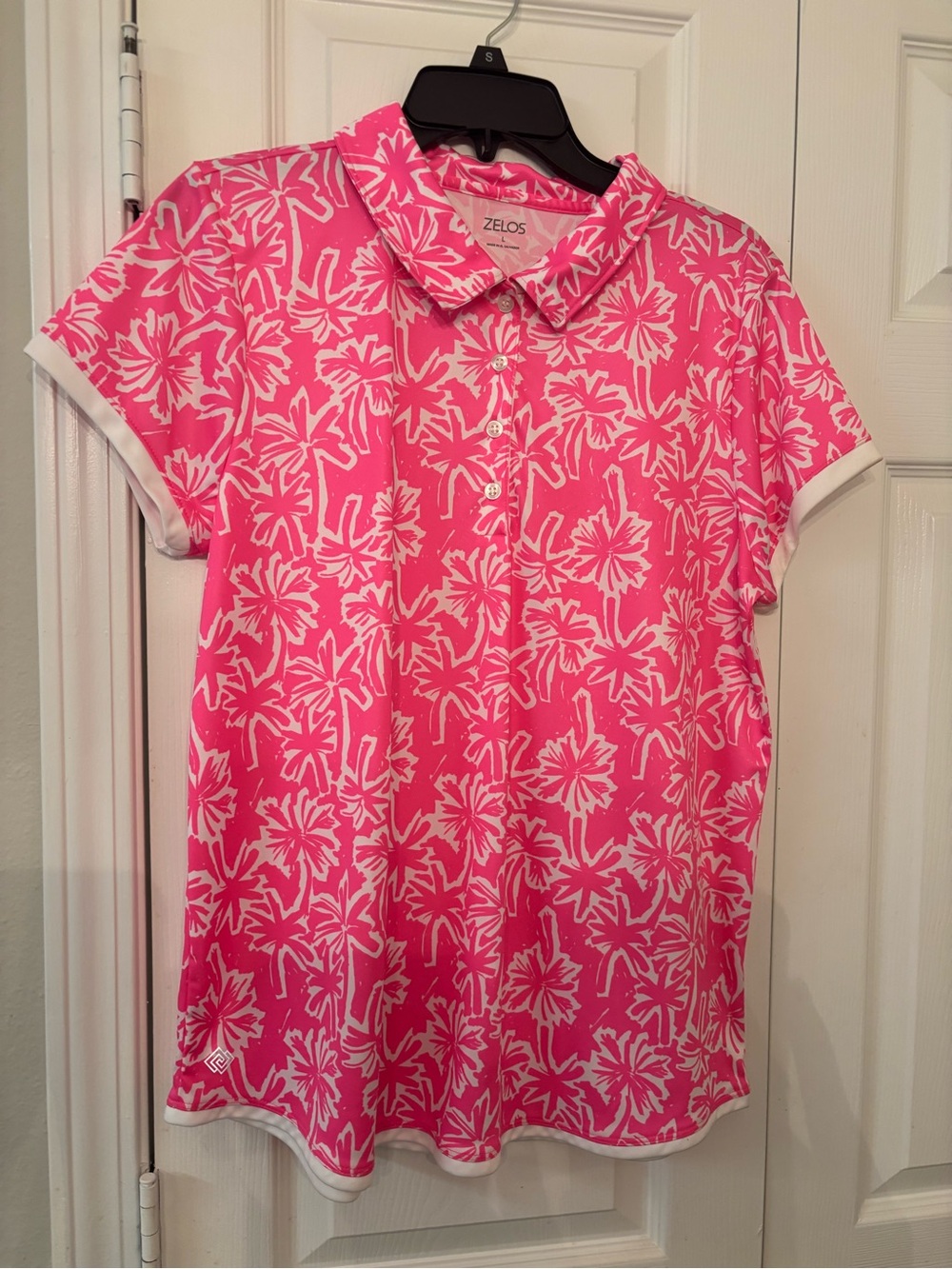 Zelos Women's Pink Floral Polo Top